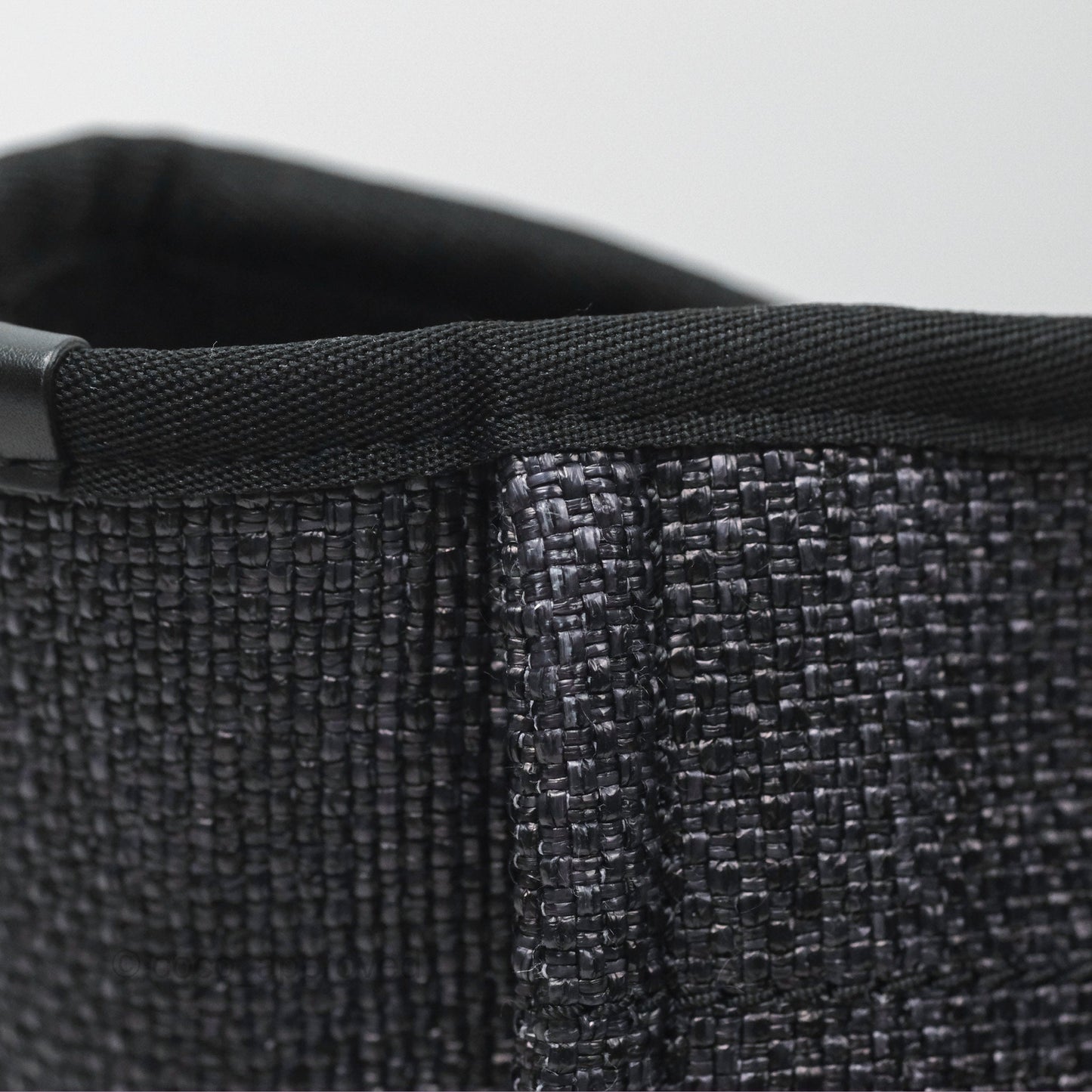 Chanel Medium Deauville Tote Black Dark Grey Raffia Woven Gold Hardware