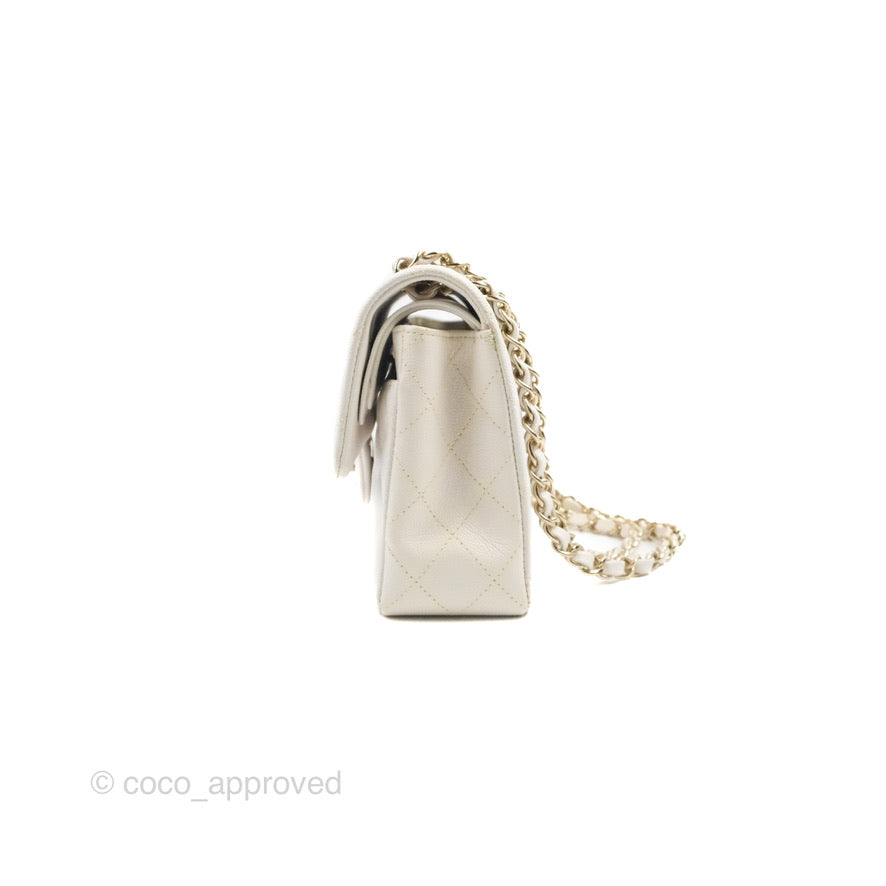 Chanel Small Classic Quilted Flap White Caviar Gold Hardware