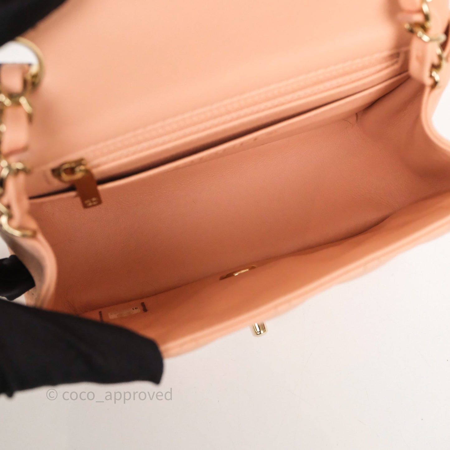 Chanel Mini Square Flap Quilted Orange Clair Lambskin Gold Hardware