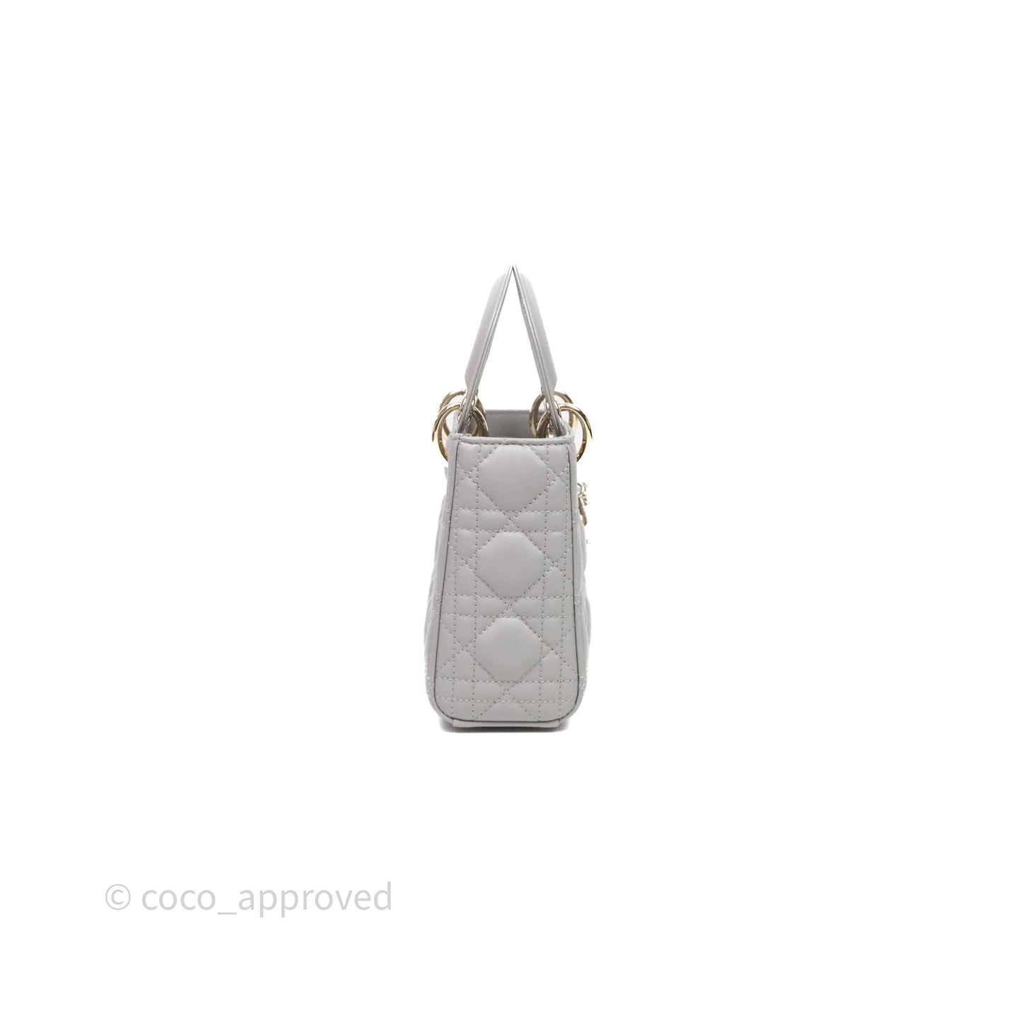 Christian Dior Mini Lady Dior Gray Lambskin Cannage Diamonds Gold Hardware