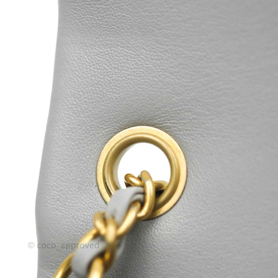 Chanel Mini Rectangular Pearl Crush Quilted Grey Lambskin Aged Gold Hardware