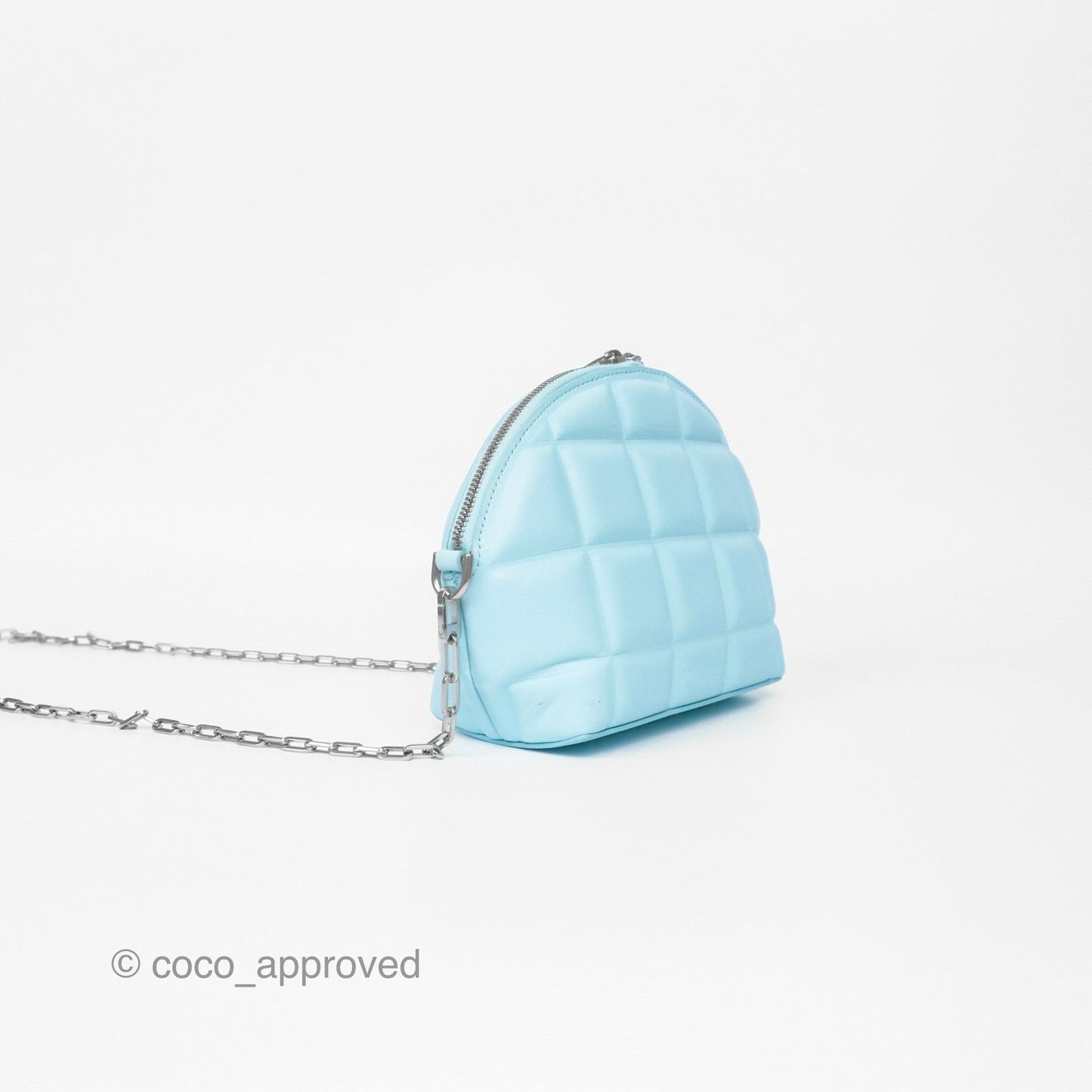 Bottega Veneta Mini Half Moon Bag Topazio Blue Nappa Lambskin Silver Hardware