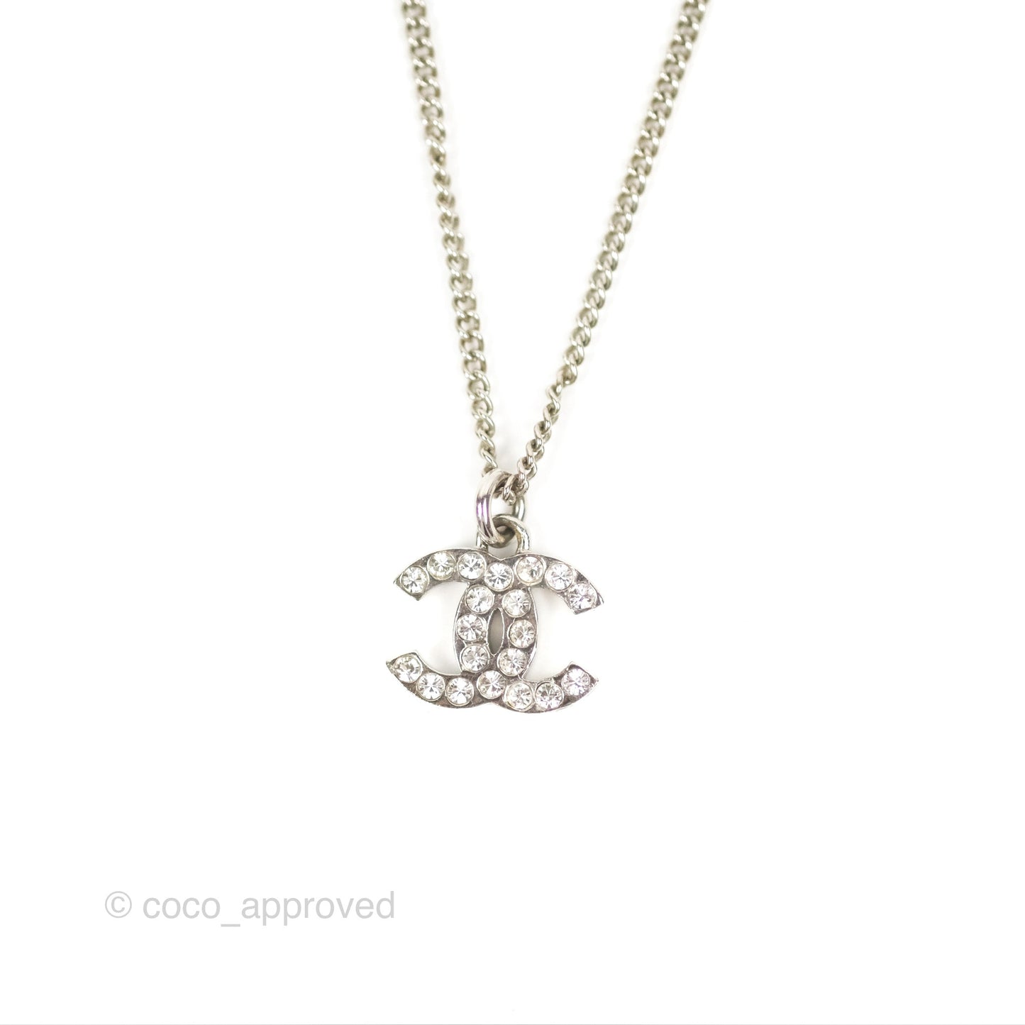 Chanel CC Crystal Necklace Silver Tone 13V