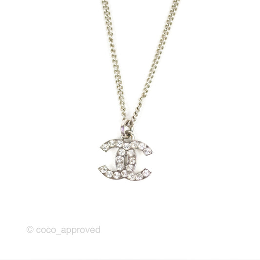 Chanel CC Crystal Necklace Silver Tone 13V