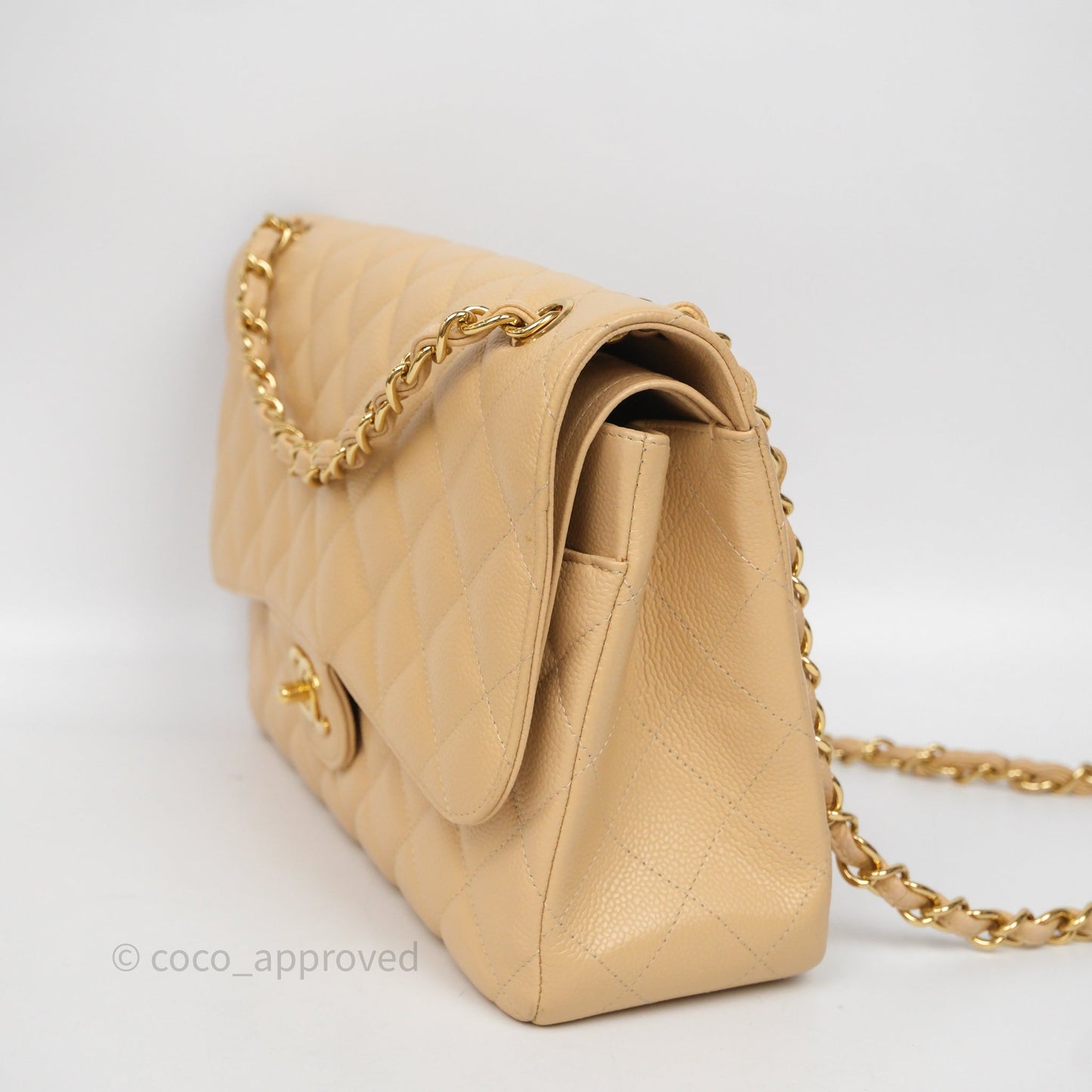 Chanel Jumbo Double Flap Beige Caviar Gold Hardware⁣⁣
