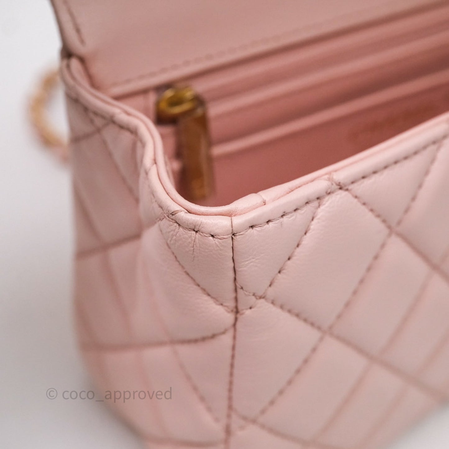 Chanel Top Handle Mini Rectangular Flap Bag Pink Lambskin Aged Gold Hardware