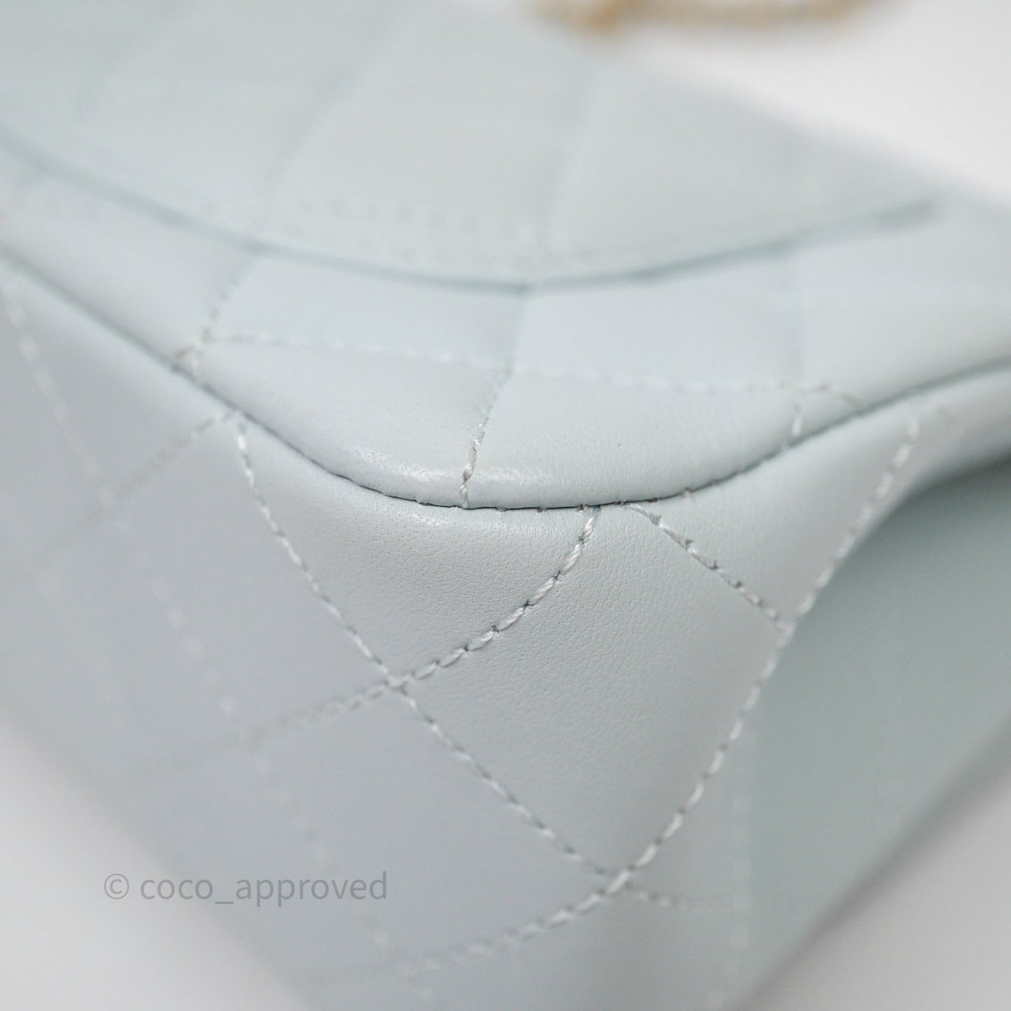 Chanel Pearl Crush Mini Rectangular Light Blue Lambskin Aged Gold Hardware