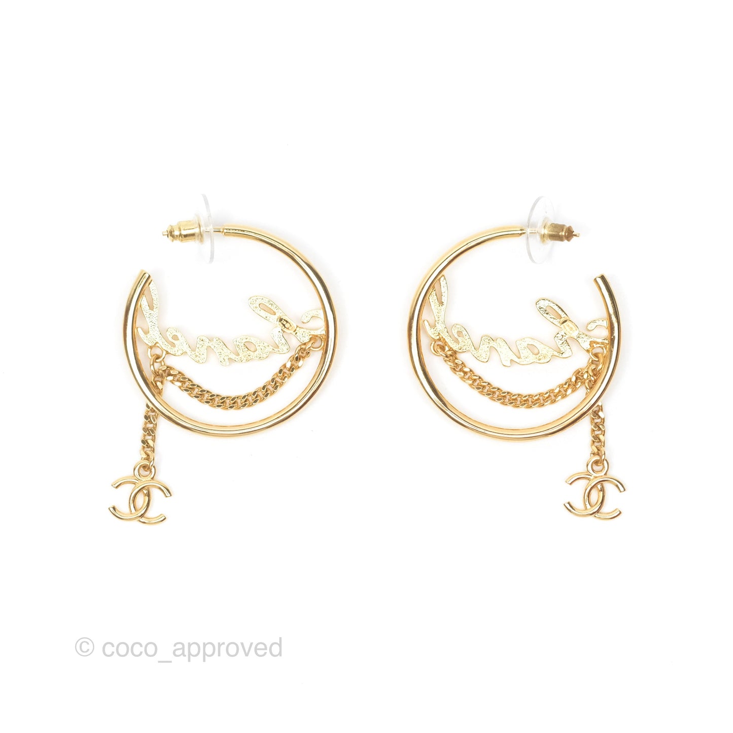 Chanel CC Logo Hoop Earrings Gold Tone 24C
