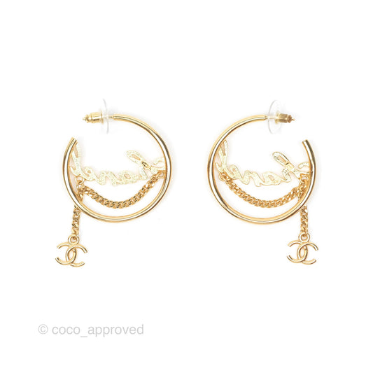 Chanel CC Logo Hoop Earrings Gold Tone 24C