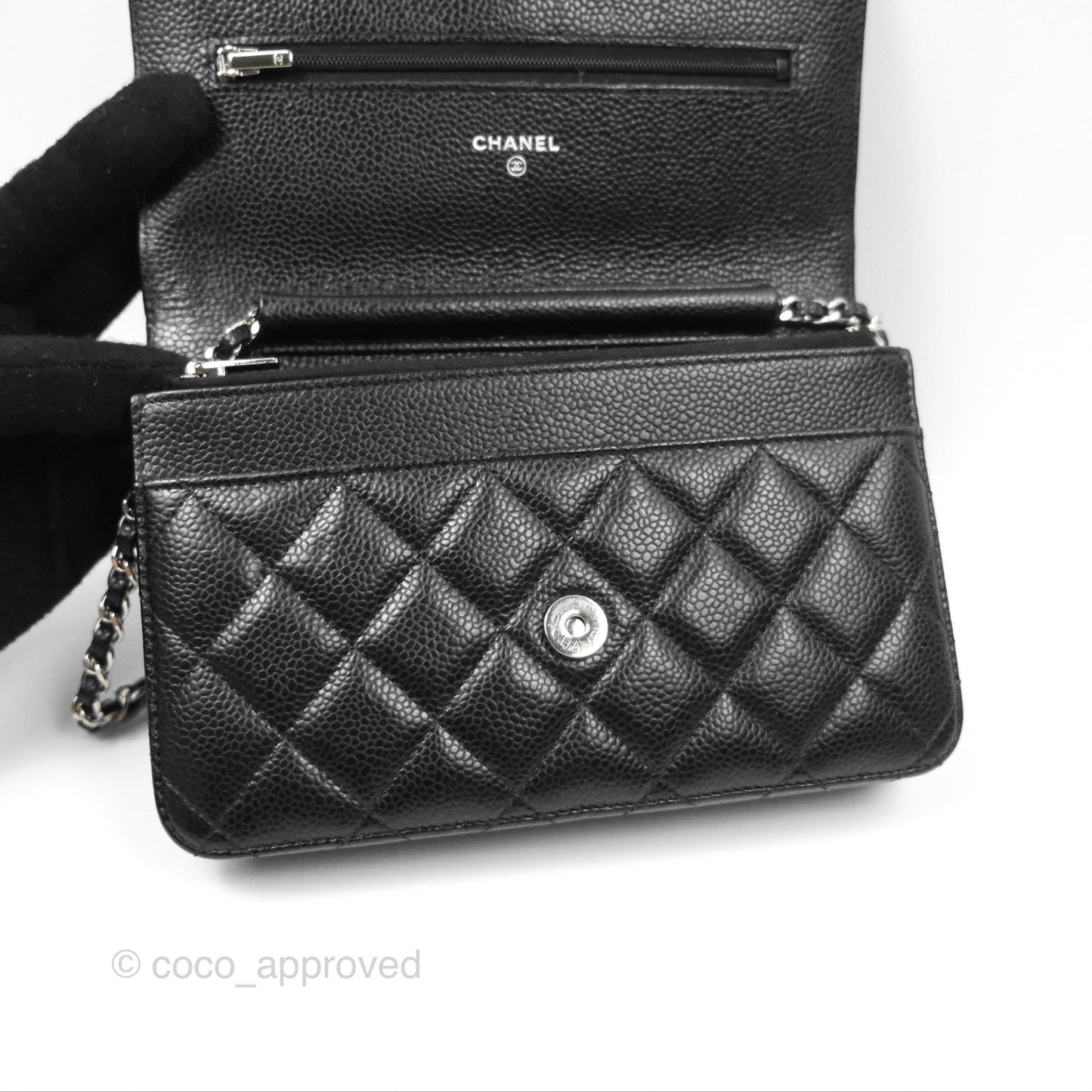 Chanel Quilted Classic Wallet On Chain WOC Black Caviar Silver Hardware
