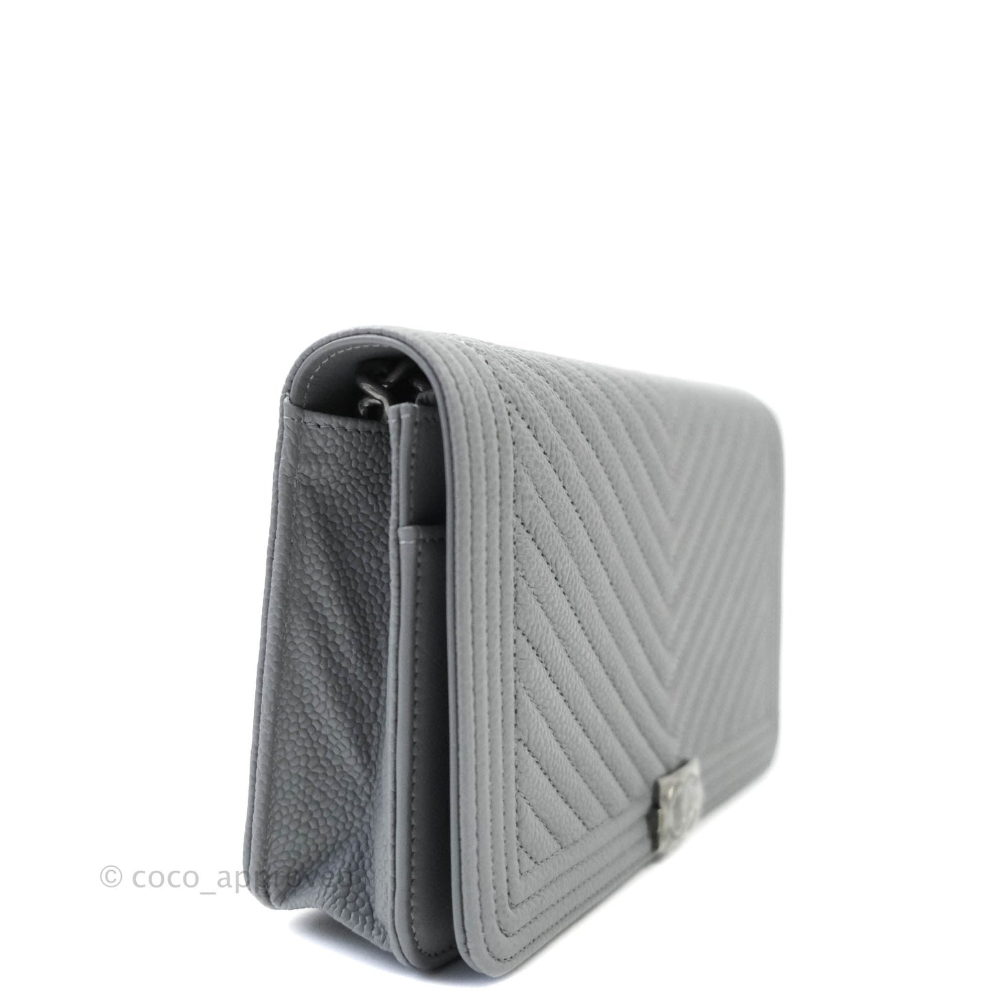 Chanel Chevron Boy Wallet on Chain WOC Grey Caviar Ruthenium Hardware