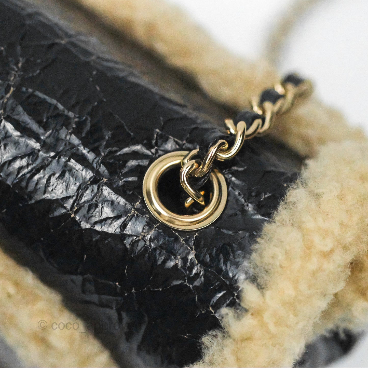 Chanel Mania CC Shearling Flap Bag Black Crumpled Glazed Sheepskin