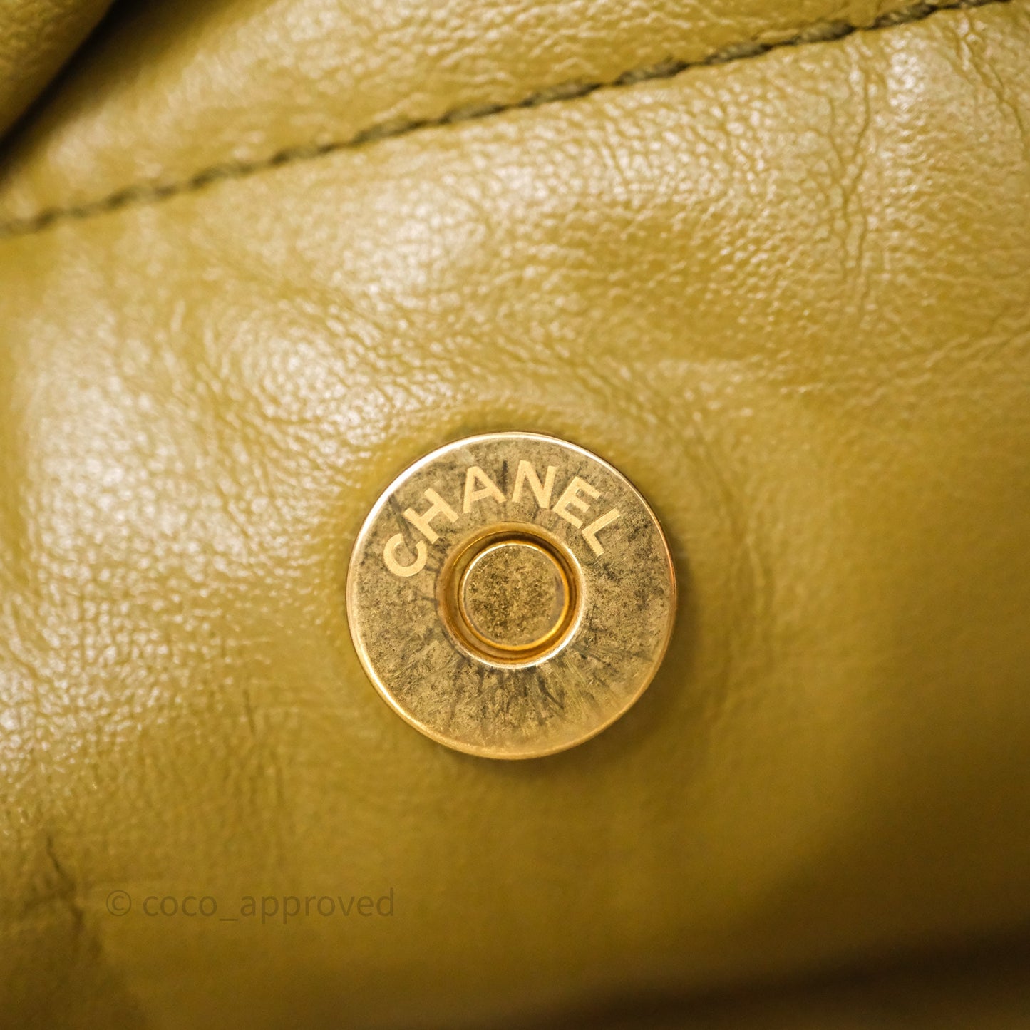 Chanel 22 Bag Medium Crumpled Olive Green Calfskin Aged Gold Hardware