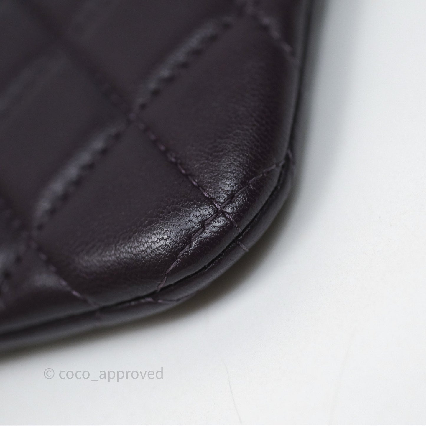 Chanel Quilted Small O Case Dark Purple Lambskin Silver Hardware