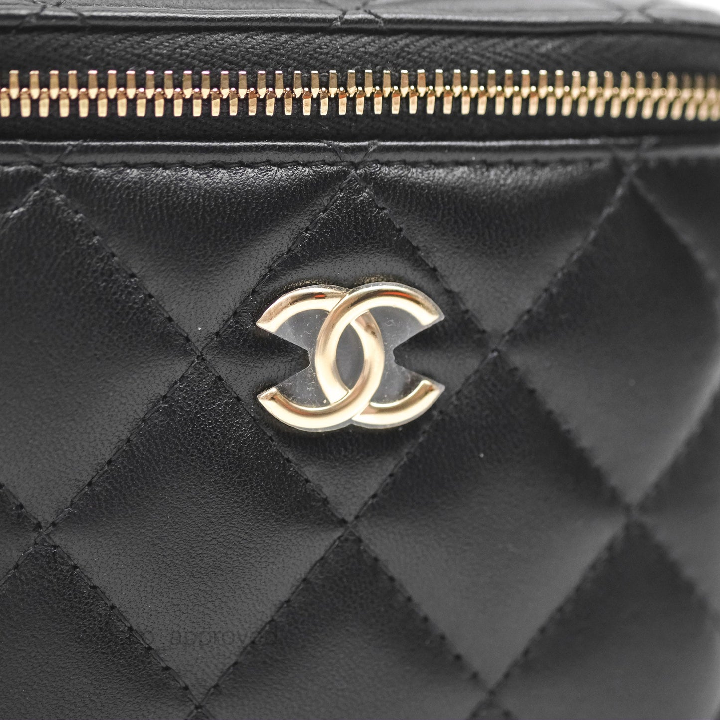 Chanel Mini Top Handle Vanity With Chain Black Lambskin Gold Hardware