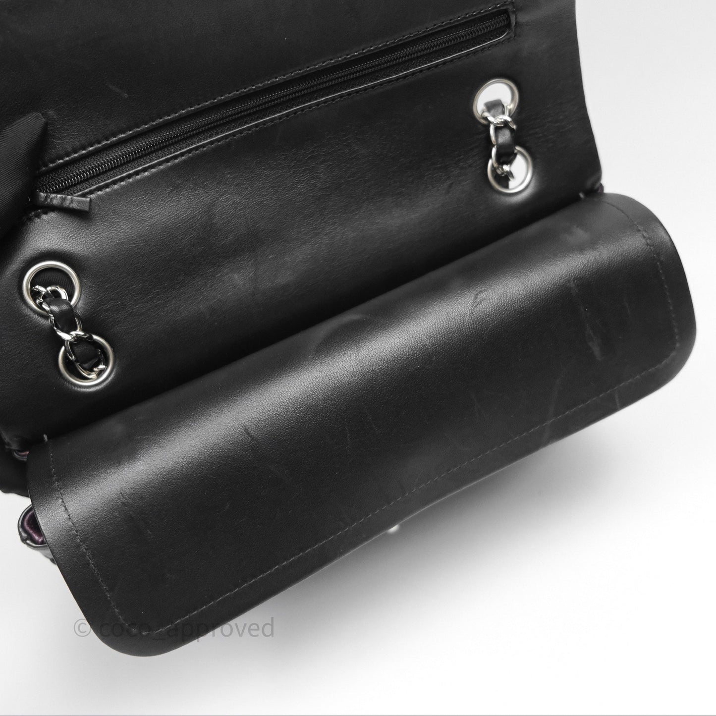 Chanel Classic M/L Medium Flap Quilted Black Lambskin Silver Hardware