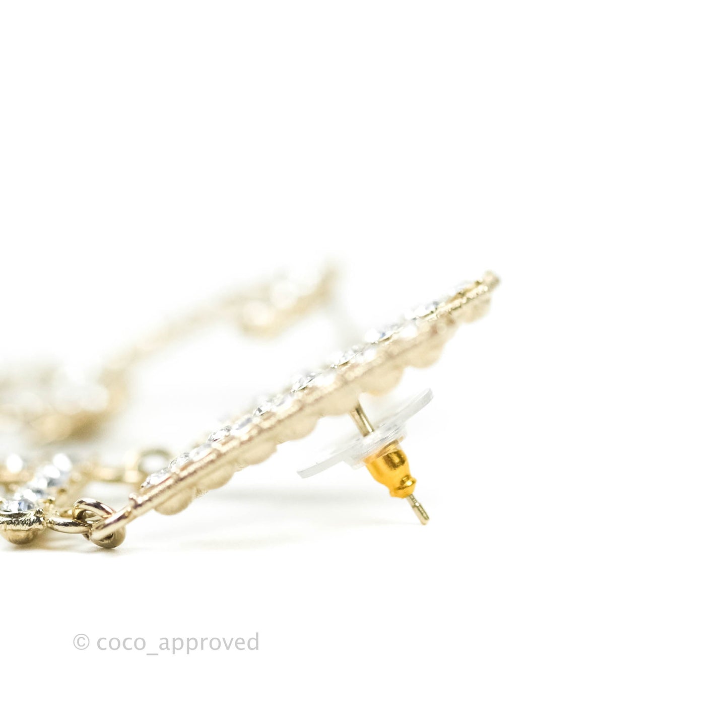 Chanel Crystal Cha-Nel Logo Drop Earrings Gold 19S