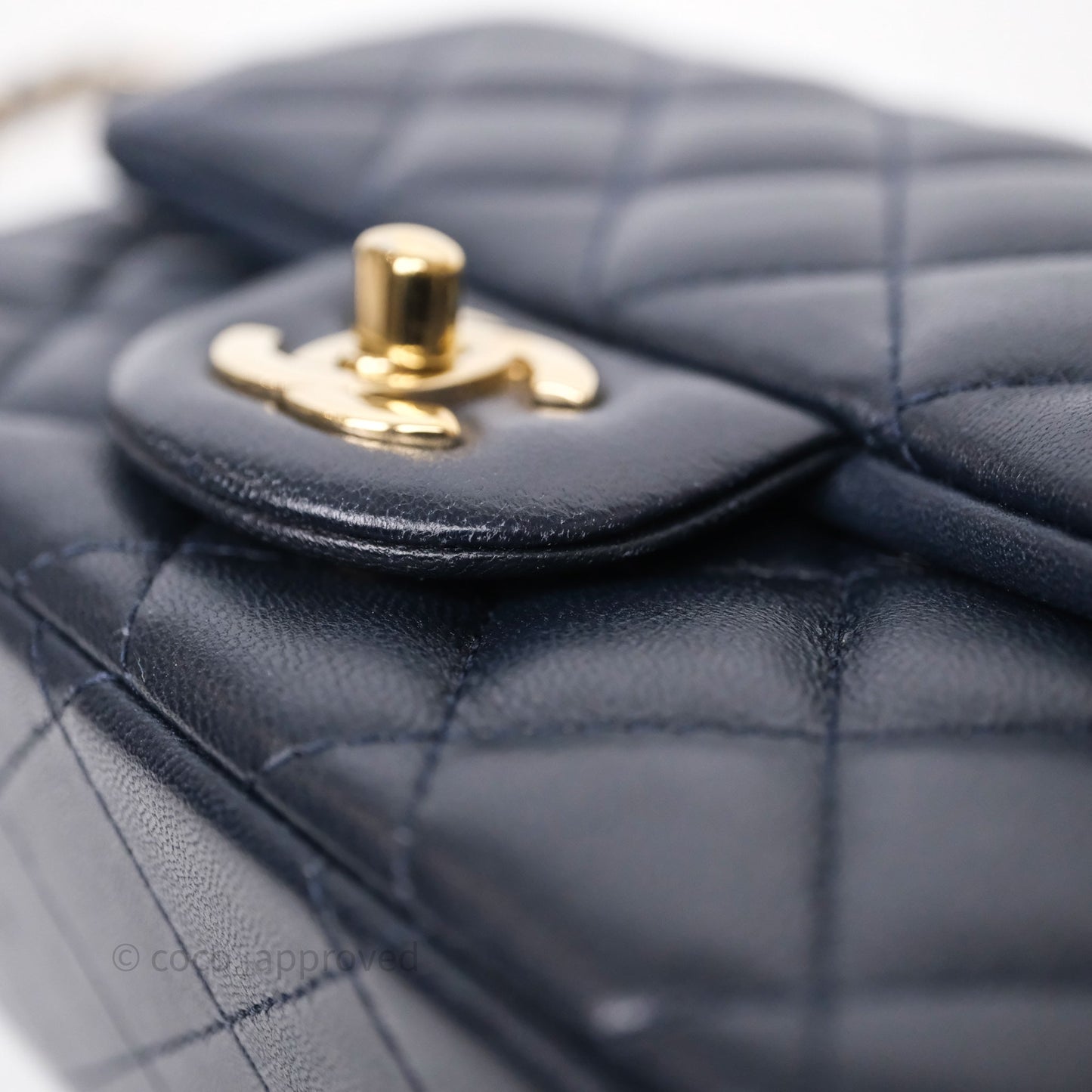 Chanel Mini Square Flap Quilted Navy Lambskin Gold Hardware