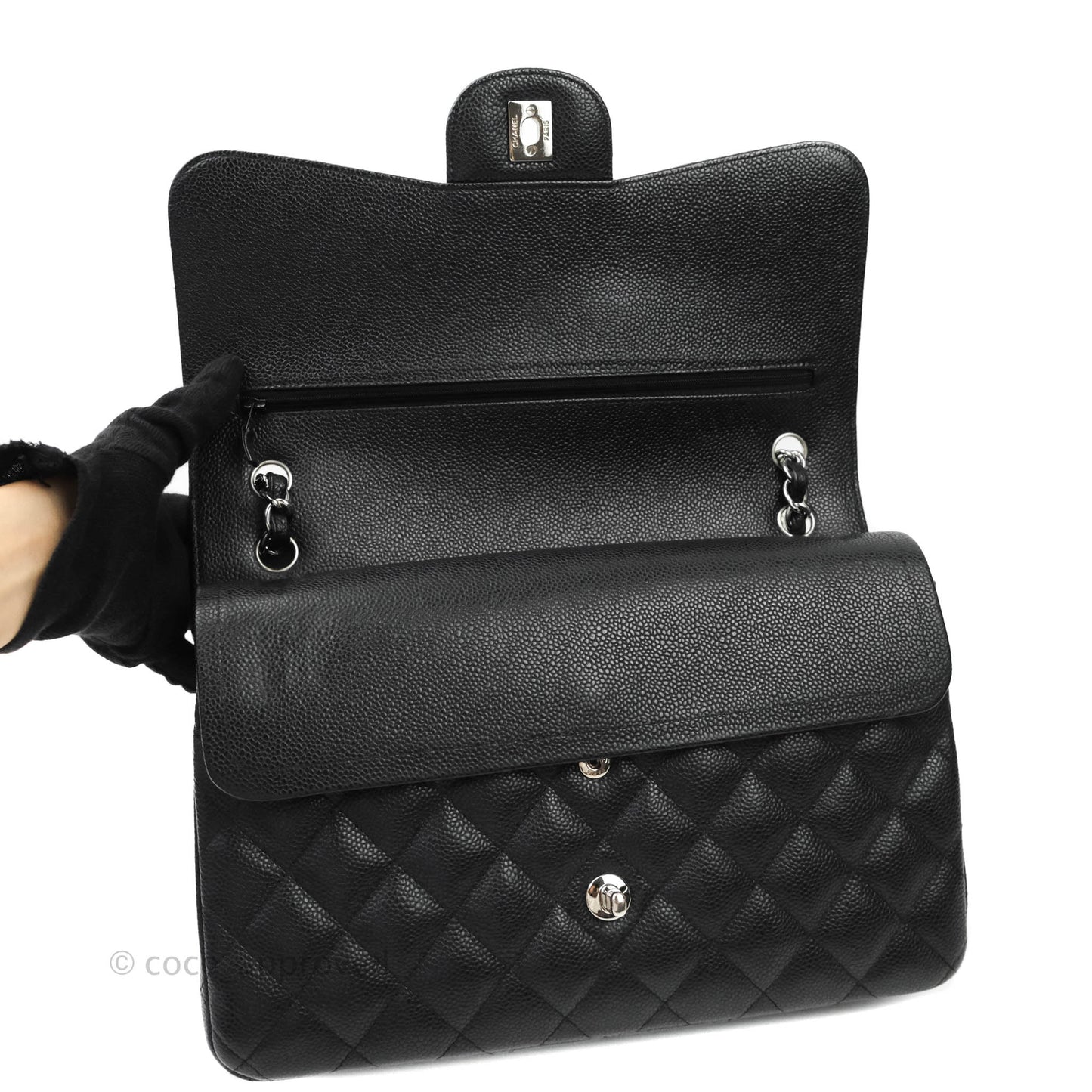 Chanel Jumbo Double Flap Black Caviar Silver Hardware⁣⁣