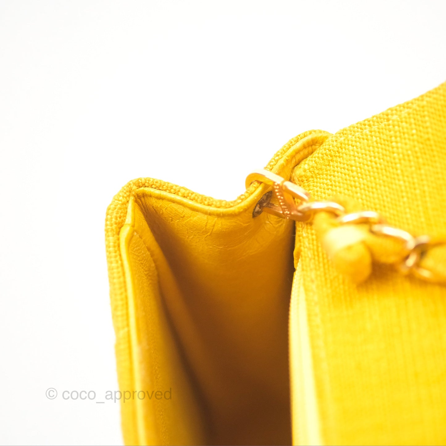 Chanel Vintage Small Classic Diana Flap Bag Yellow Linen Fabric 24K Gold Hardware