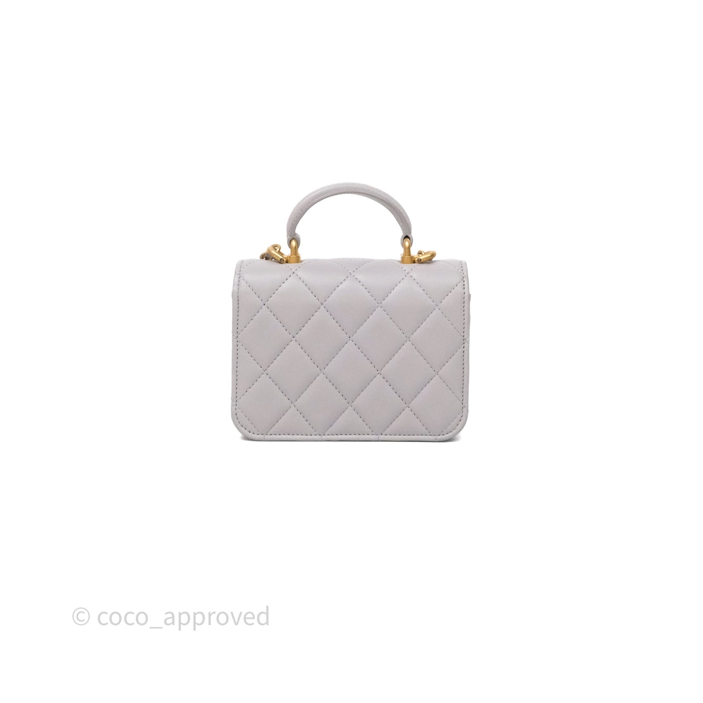 Chanel Mini Handle Flap Coin Purse With Chain Grey Lambskin Aged Gold Hardware