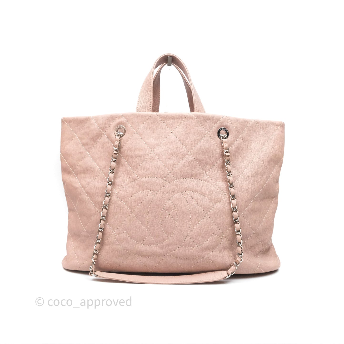 Chanel Quilted Tote Bag Pink Caviar Silver Hardware