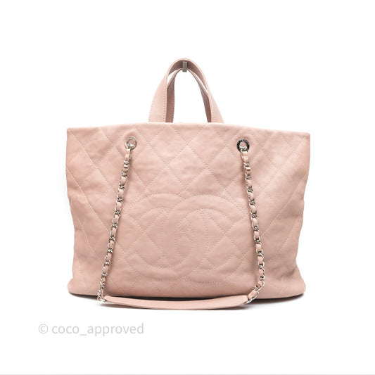 Chanel Quilted Tote Bag Pink Caviar Silver Hardware