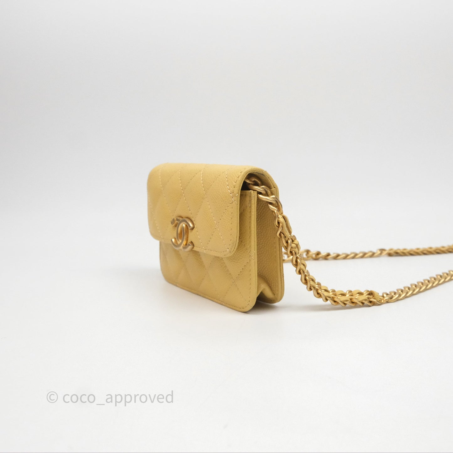 Chanel Mini Clutch With Chain Yellow Caviar Aged Gold Hardware