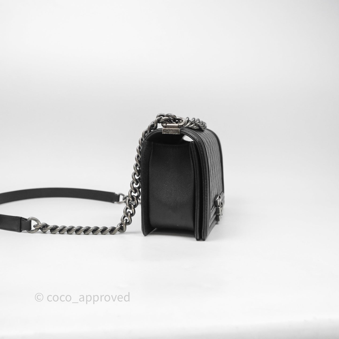Chanel Medium Boy Quilted Black Caviar Ruthenium Hardware