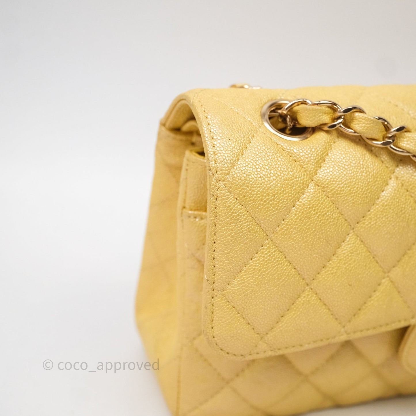 Chanel Small Classic Quilted Flap Iridescent Yellow Caviar Gold Hardware