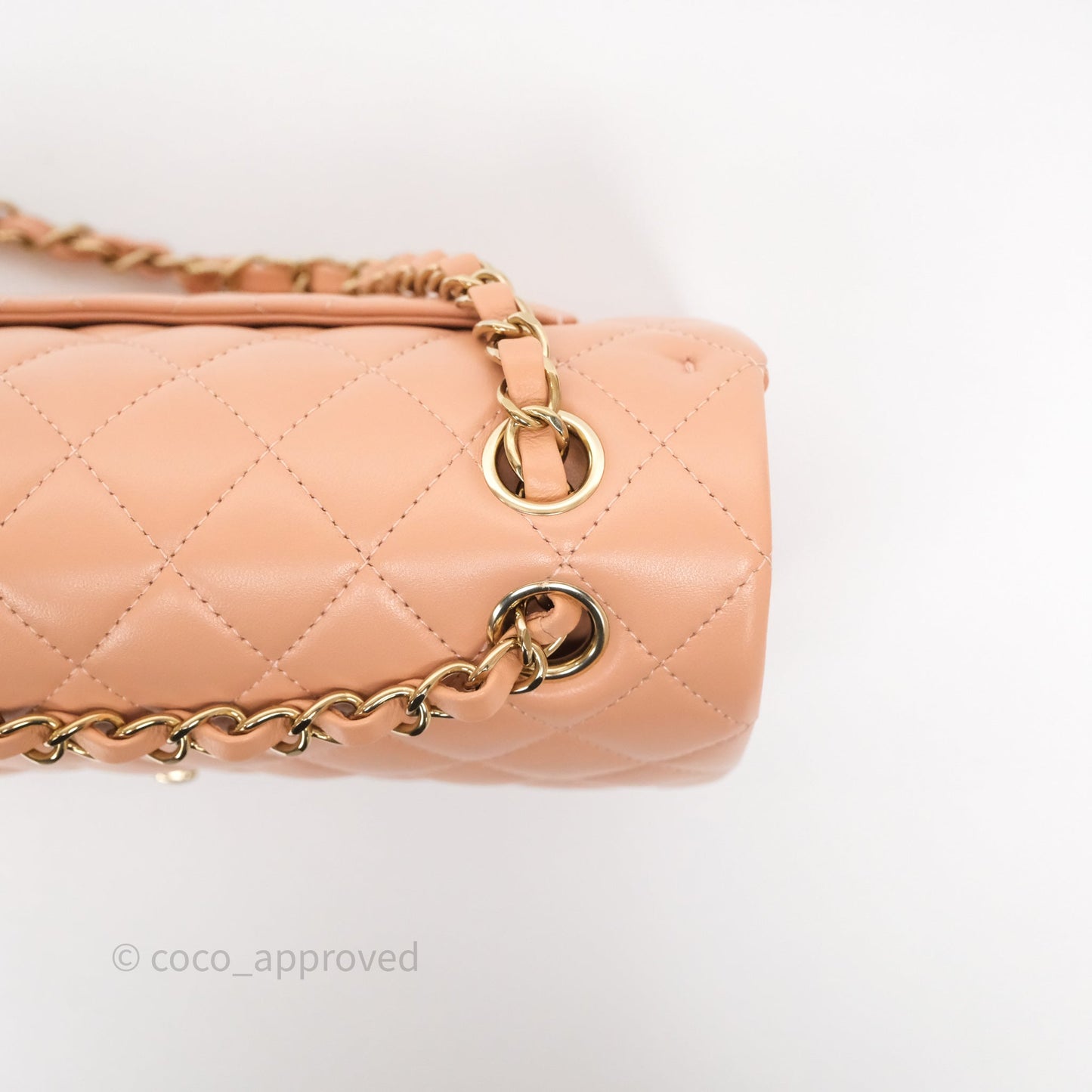 Chanel Small Classic Flap Quilted Dark Peach Beige Lambskin Gold Hardware
