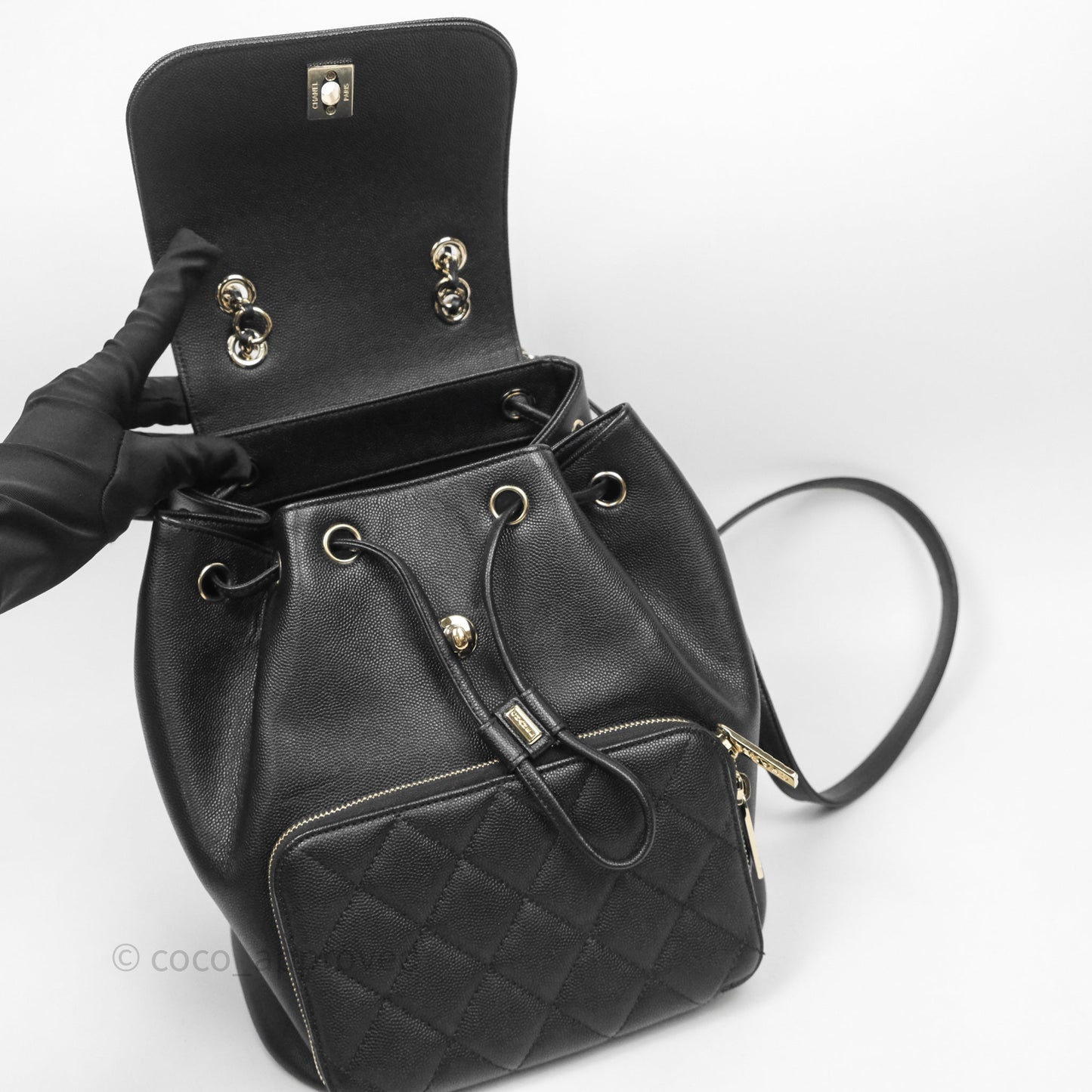 Chanel Quilted Business Affinity Backpack Black Caviar Gold Hardware