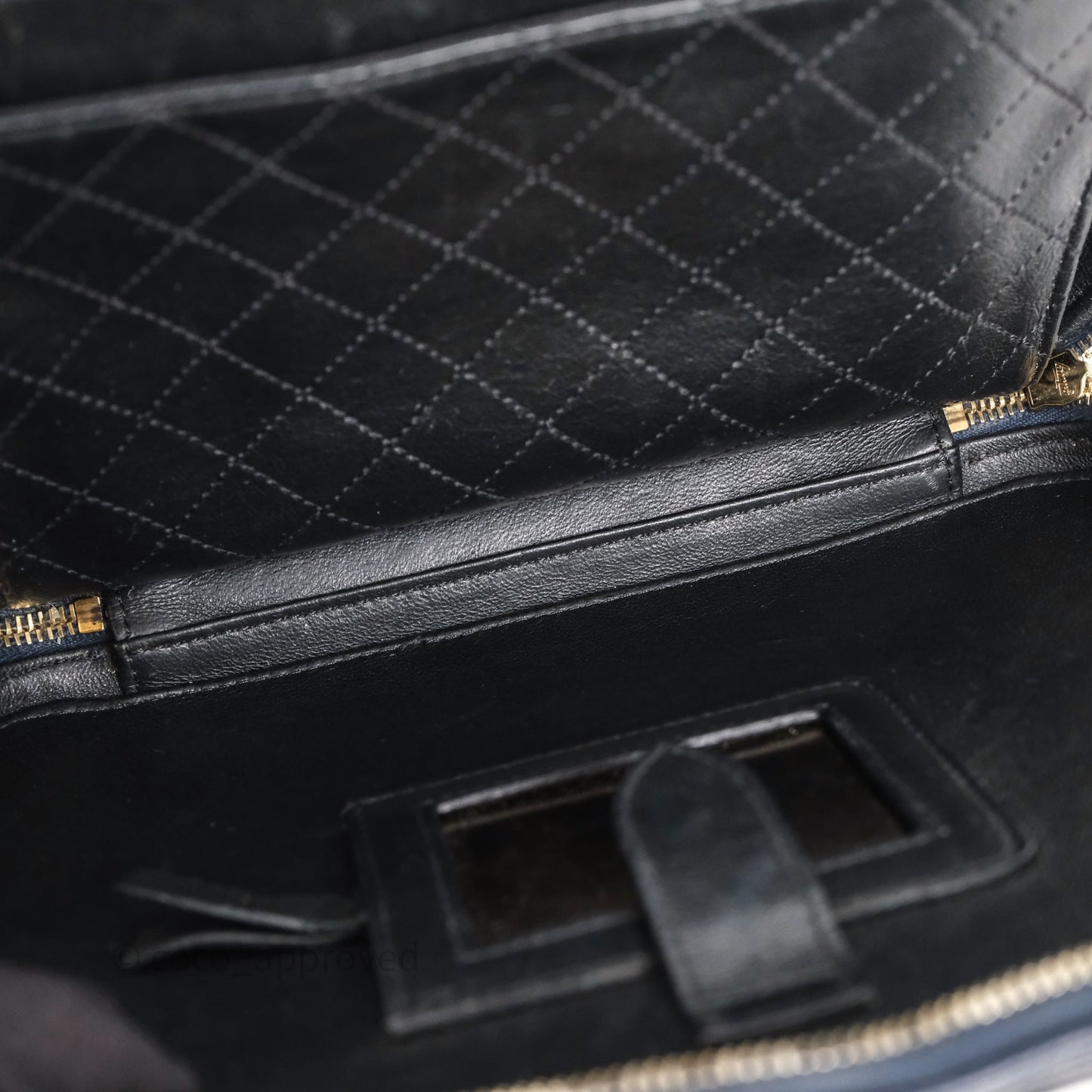 Chanel Quilted Large CC Filigree Vanity Case Navy Black Caviar Aged Gold Hardware