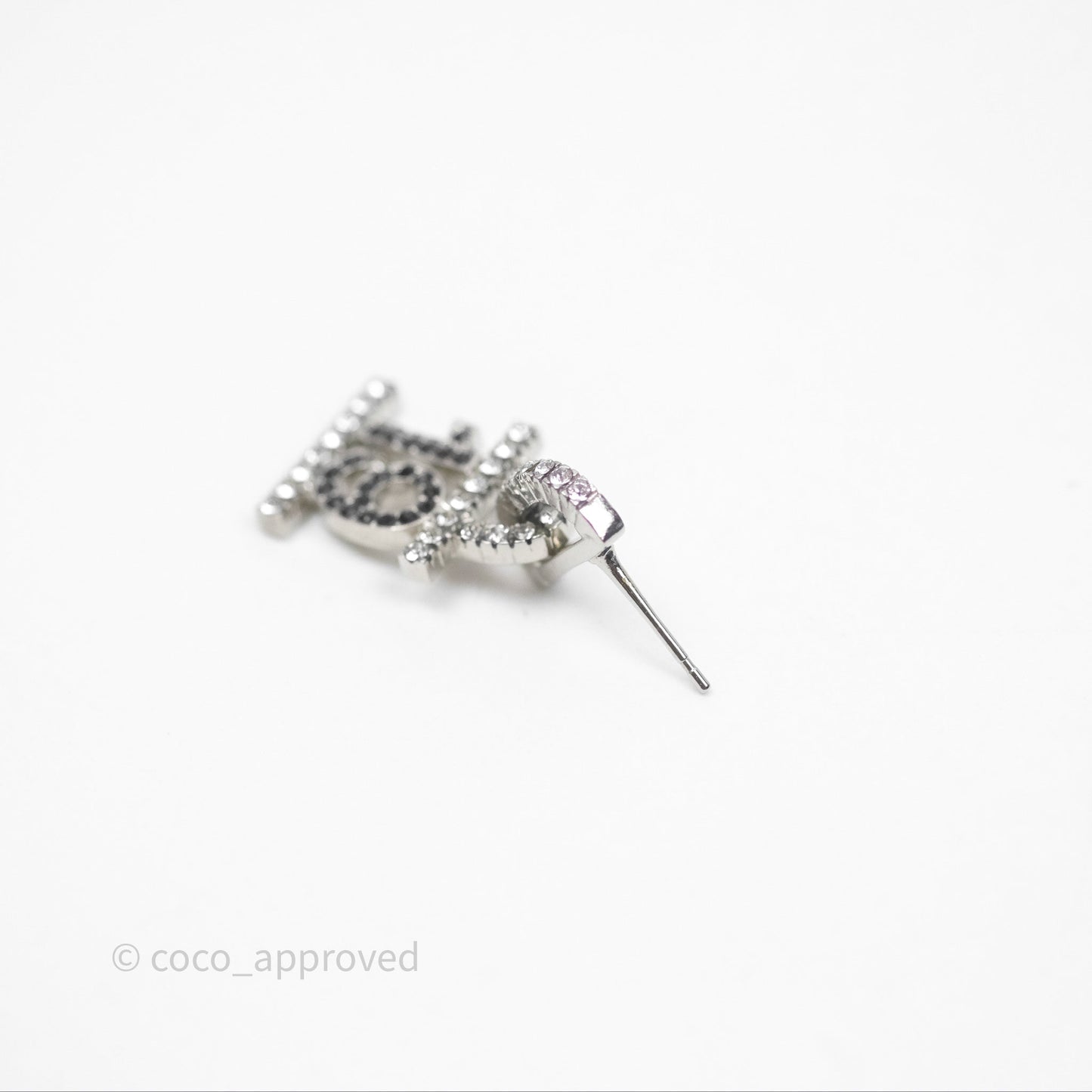 Chanel Crystal 19 CC Lock Earrings Silver Tone 22A