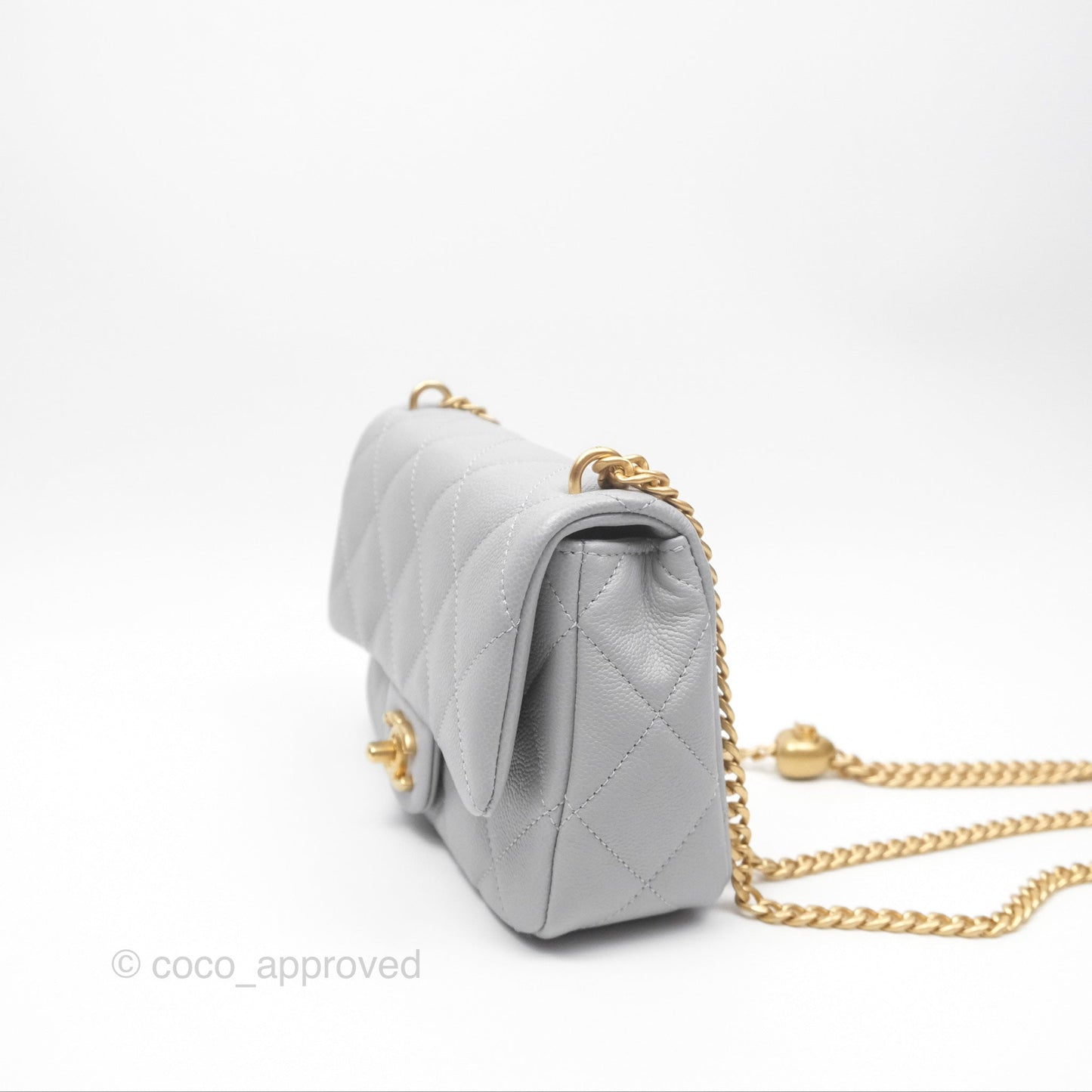 Chanel Mini Flap Bag Heart Adjustable Chain Grey Caviar Aged Gold Hardware