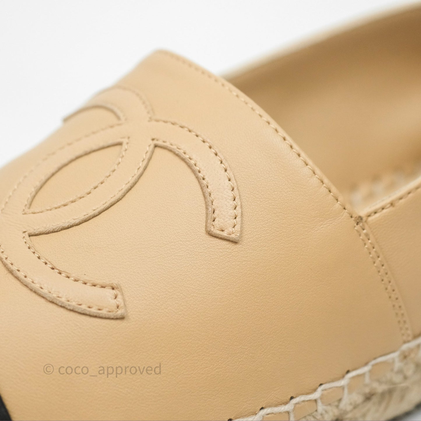 Chanel CC Espadrilles Beige Black Lambskin Size 38