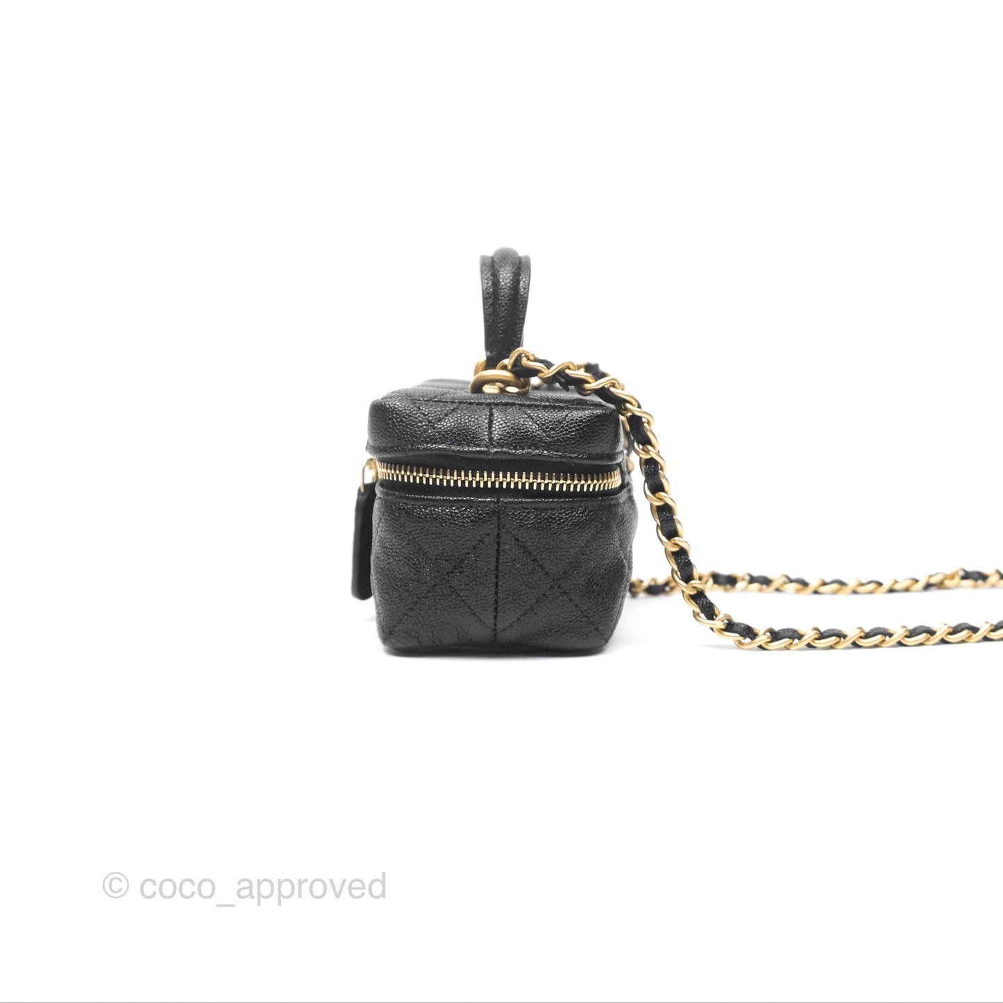 Chanel Quilted Mini Top Handle Vanity With Chain Black Caviar Aged Gold Hardware