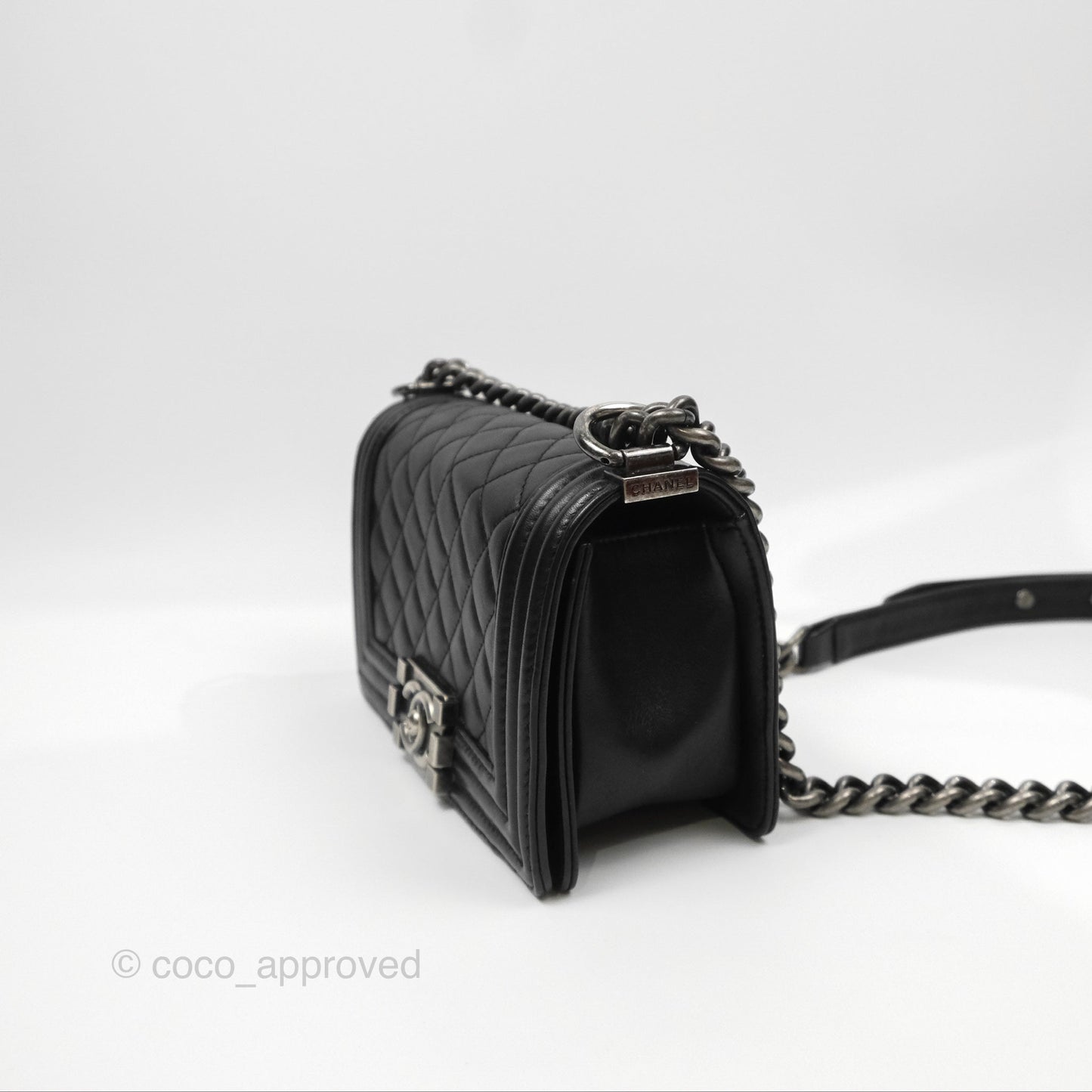 Chanel Small Boy Black Calfskin Ruthenium Hardware