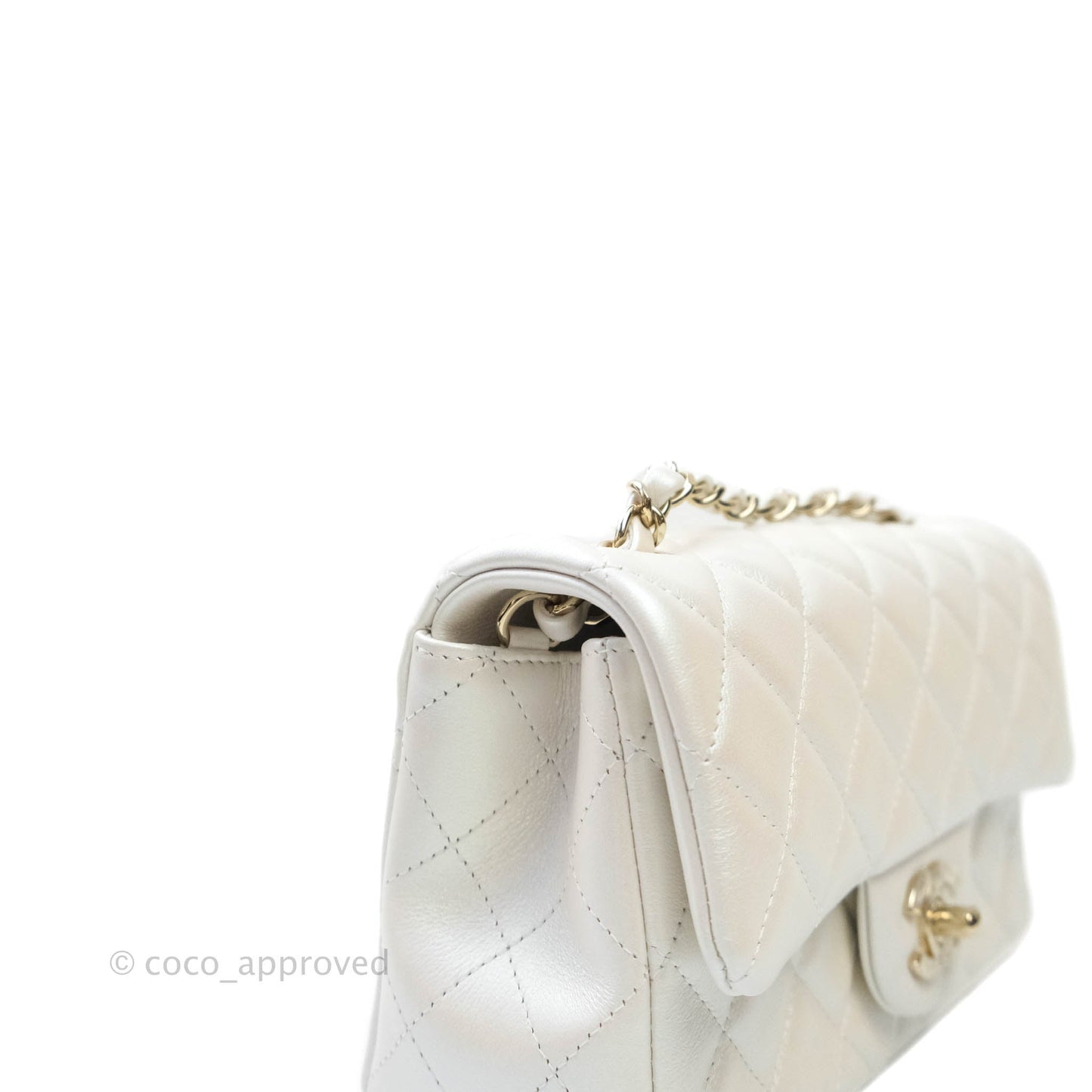 Chanel Quilted Mini Rectangular Iridescent White Lambskin Gold Hardware