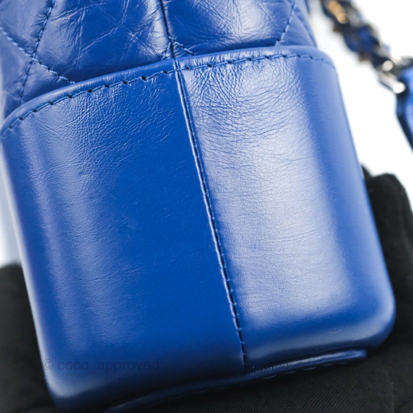 Chanel New Medium Gabrielle Blue Logo Handle Aged Calfskin Mixed Hardware