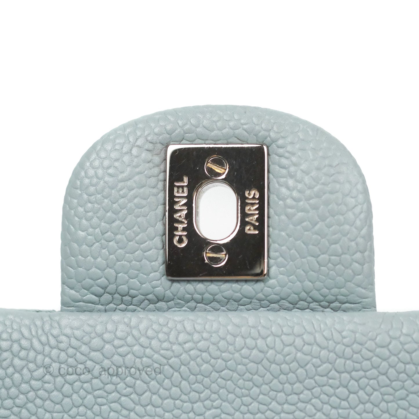 Chanel Classic M/L Medium Flap Quilted Light Grey Blue Caviar Silver Hardware