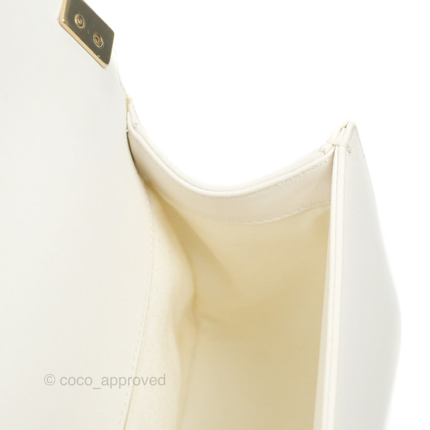 Chanel Medium Boy Bag White Calfskin Gold Hardware