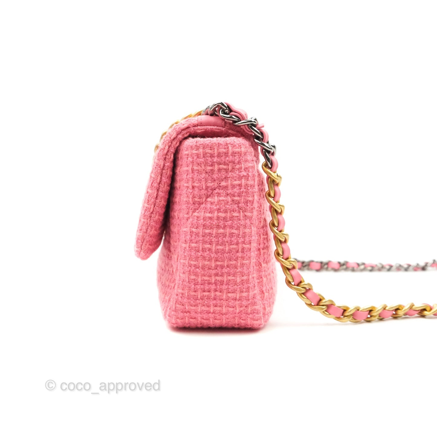 Chanel 19 Small Tweed Pink Glitter Mixed Hardware