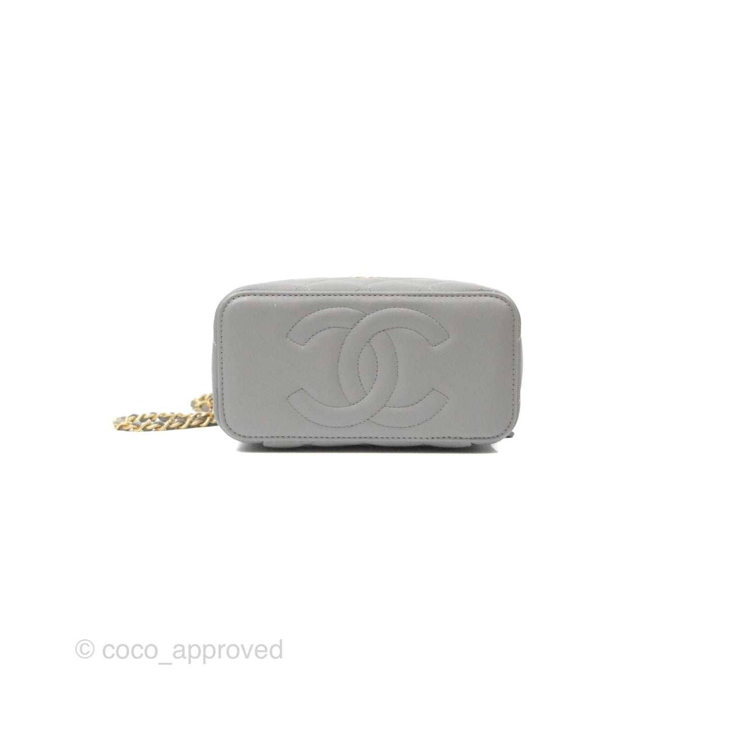 Chanel Vanity Rectangular Metal Top Handle Grey Lambskin Aged Gold Hardware