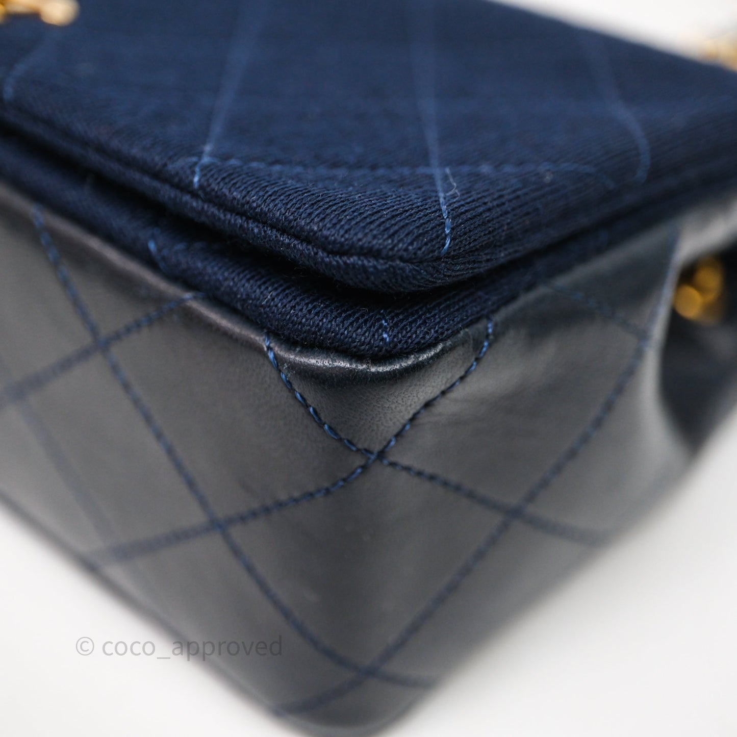 Chanel Vintage Mini Full Flap Bag Navy Fabrics / Lambskin 24K Gold Hardware