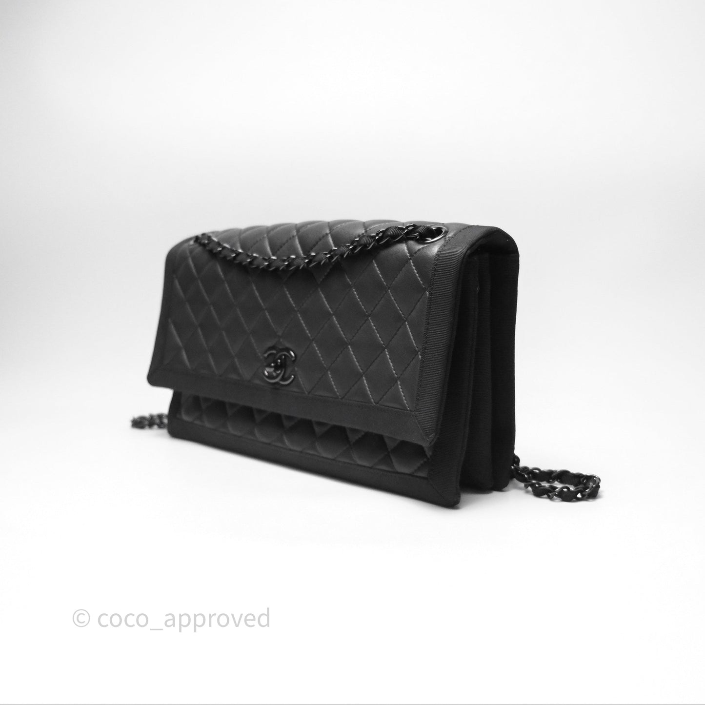 Chanel Quilted Accordion Flap Bag So Black Two Tone Lambskin Fabric