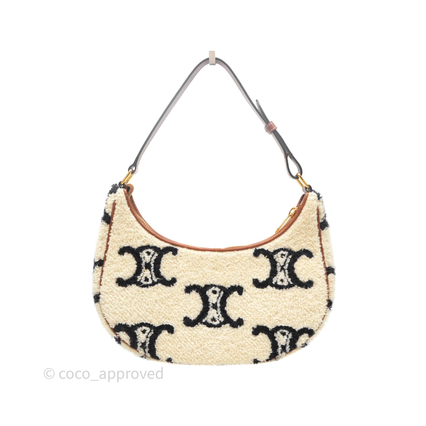 Celine Ava Bag in Embroidered Bouclette Textile with Triomphe Tan/ Navy