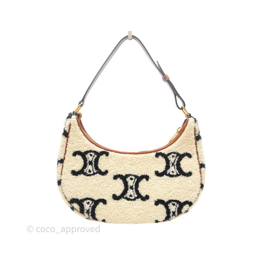 Celine Ava Bag in Embroidered Bouclette Textile with Triomphe Tan/ Navy