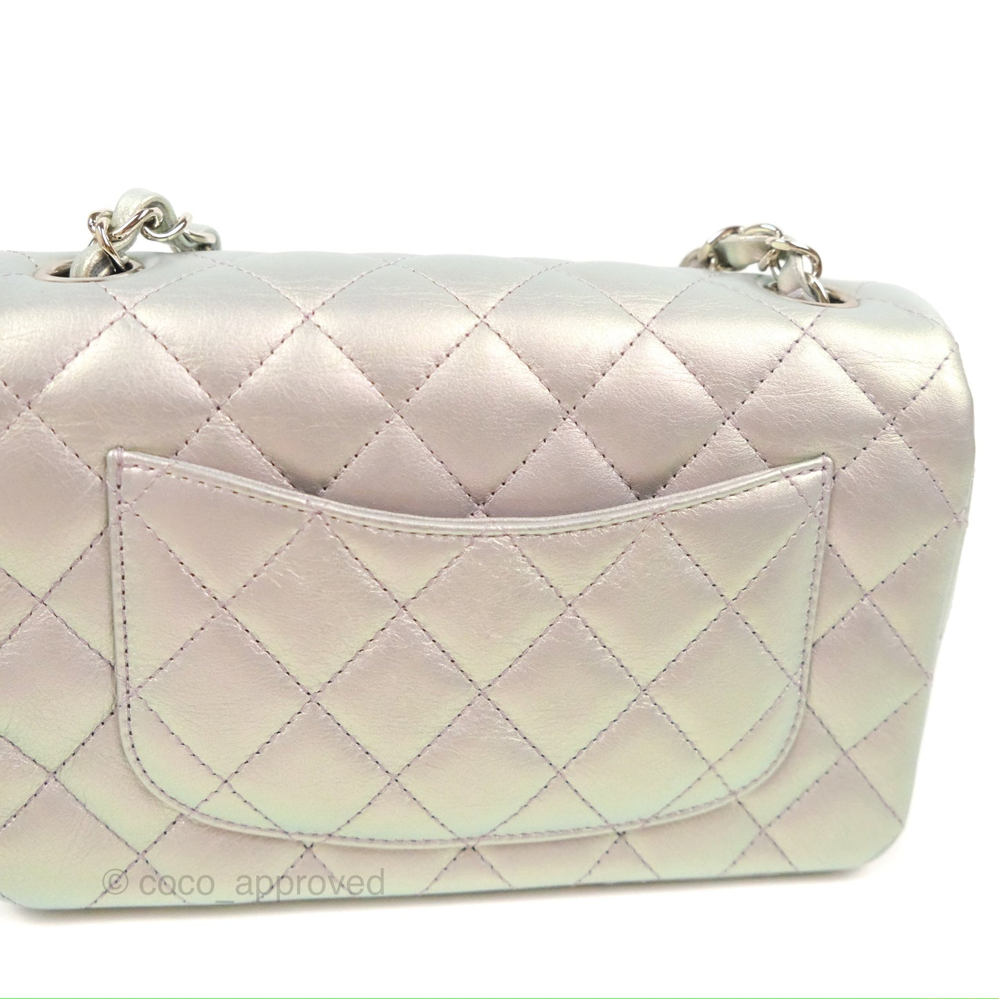 Chanel Quilted Mini Rectangular Iridescent Lilac Calfskin Silver Hardware