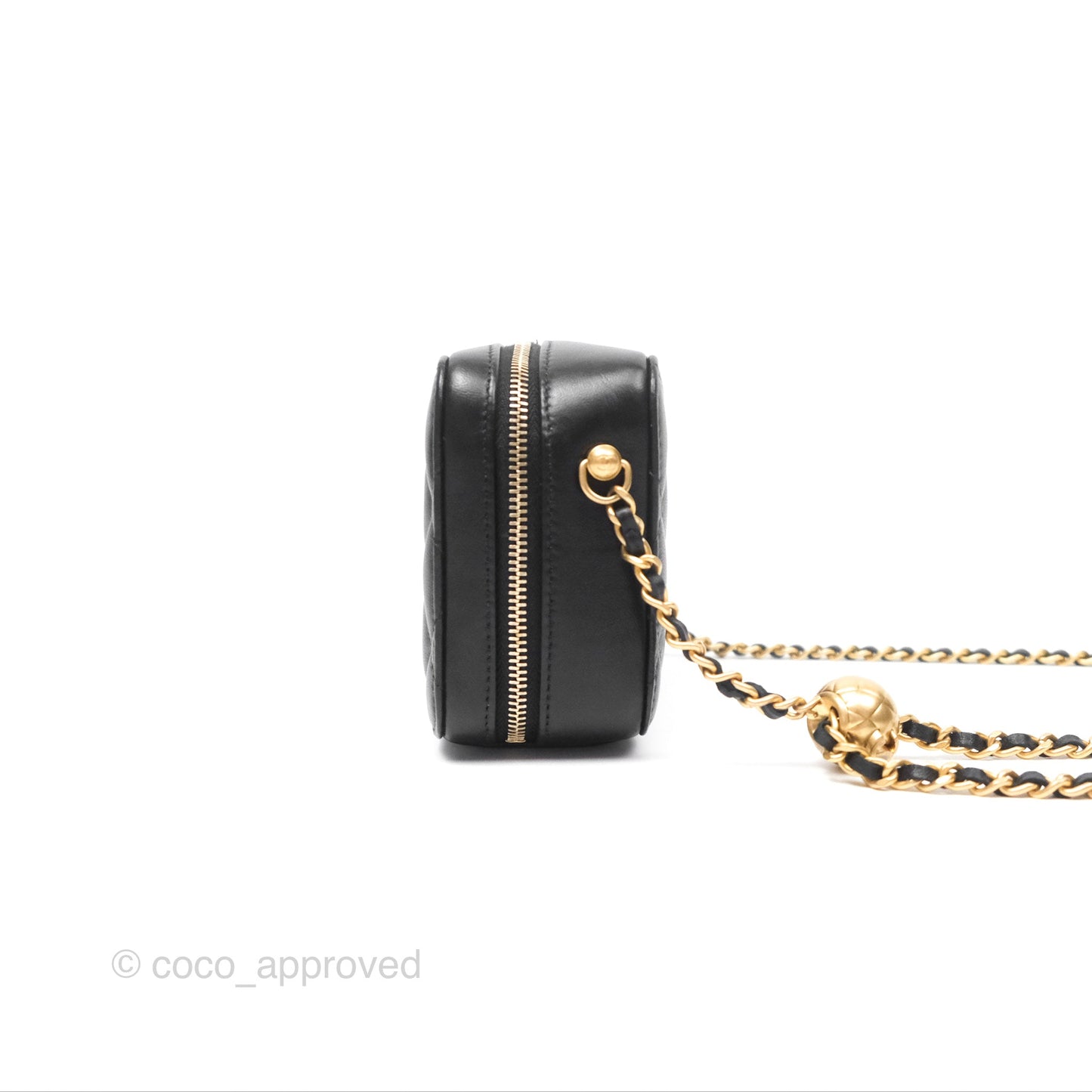 Chanel Pearl Crush Mini Camera Case Quilted Black Lambskin Aged Gold Hardware
